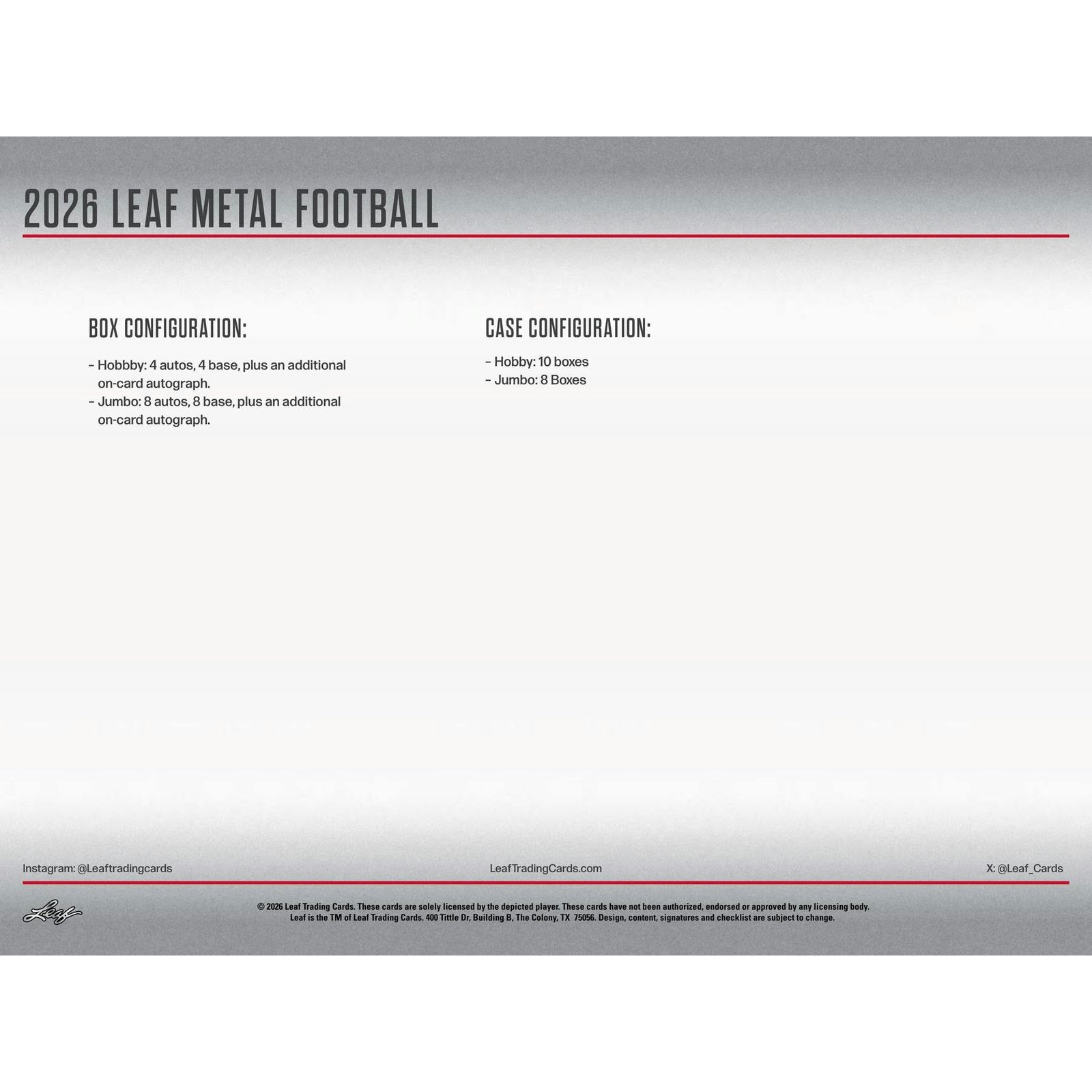 2026 Leaf Metal Football Hobby 10-Box Case - Image 13